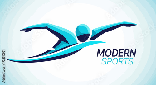Abstract Swimmer Illustration in Motion Displaying Modern Sports and Swimming Technique