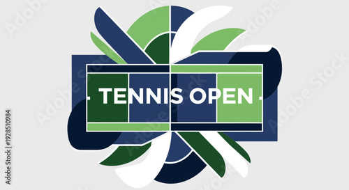 Abstract Tennis Tournament Illustration with Geometric Shapes and the Words Tennis Open