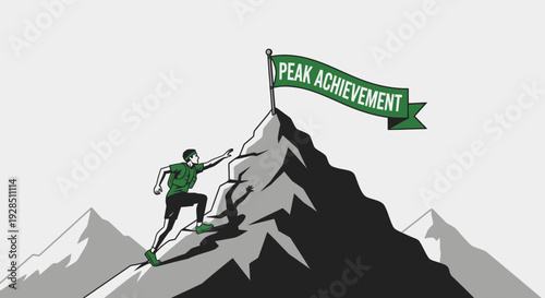 Achieving The Summit: Climber Reaches Peak Achievement In Bold Graphic Style