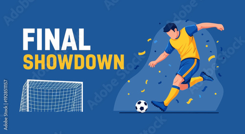 Action Illustration Of A Football Player Kicking The Ball During A Final Showdown Match