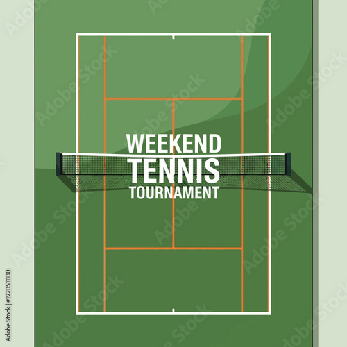Aerial Perspective of Tennis Court Promoting Weekend Tournament and Sporting Activities