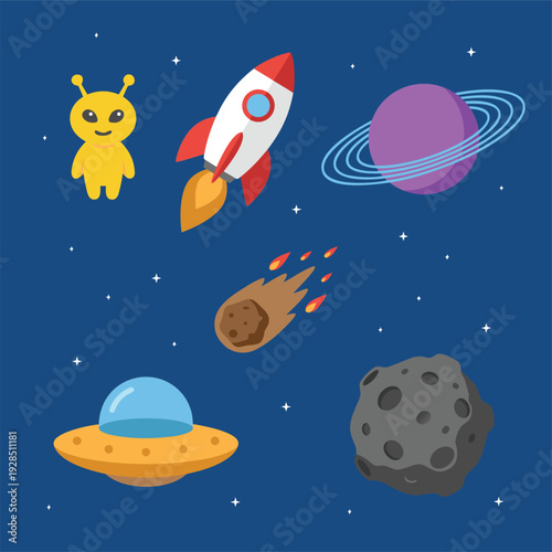 Cute Cartoon Space Elements Collection.