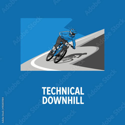 Action Sport Silhouette: Mountain Biker Descending a Steep Slope in a Dynamic Illustration