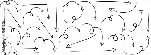 A collection of various arrows and curved lines in a disorganized pattern on a white background