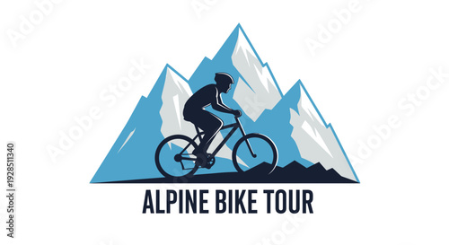 Alpine Bike Tour Silhouette In Mountain Landscape Logo Design For Outdoor Activities