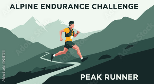 Alpine Endurance Challenge: A Determined Runner Conquering Mountain Terrain