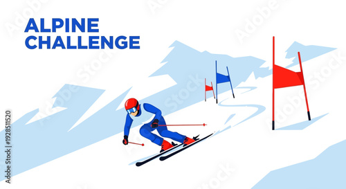 Alpine Skiing Competition Depicted In An Energetic and Dynamic Vector Illustration