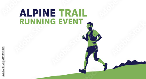 Alpine Trail Running Event Illustration Depicting Athlete Endurance and Outdoor Adventure