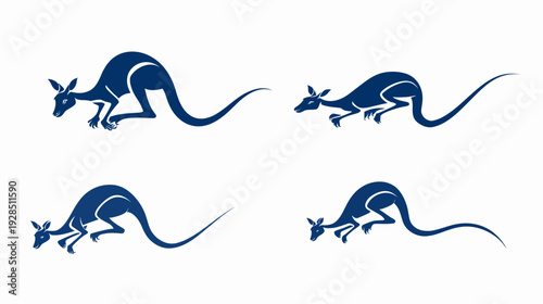 Four stylized illustrations of a jumping marsupial with long tails and upright ears, in a repeating pattern