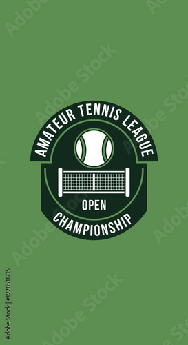 Amateur Tennis League Championship Emblem On Green Background Vector Graphic Design