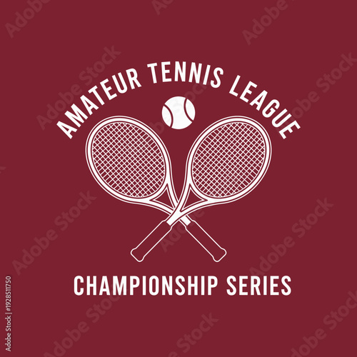 Amateur Tennis League Championship Series Emblem: Tennis Ball and Racquets Emblem Design