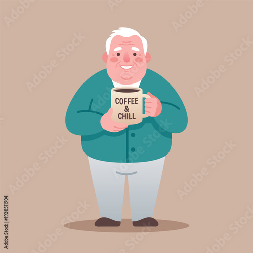 Elderly Man Holding Coffee Mug.