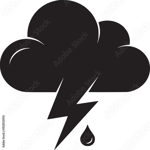 Dark storm cloud with lightning bolt and raindrop for weather forecast or nature power concepts