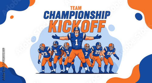 American Football Championship Kickoff Illustration In Vibrant Blue And Orange Colors