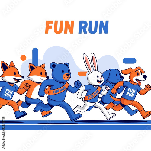 Animated Animal Friends Participating in a Cheerful Fun Run Race on White Background