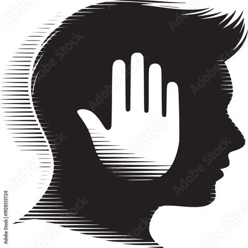 Powerful graphic symbolizing mental health awareness and emotional support with hand over head, conveying stress
