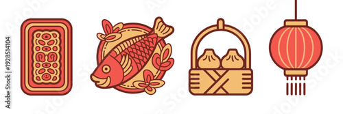 Lunar New Year festival food icons – Ideal for logo design, holiday branding, or cultural event graphics.