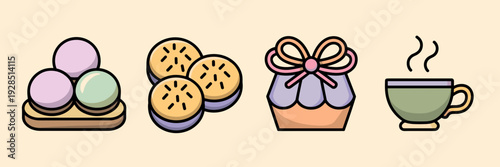 Pastel Lunar New Year illustration sheet – Suitable for social media stories, spring festivals, or sweet shops.