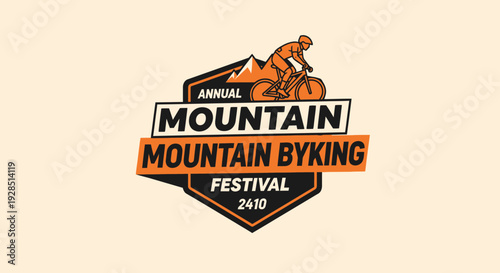 Annual Mountain Biking Festival Logo With Biker Silhouette And Modern Badge Design