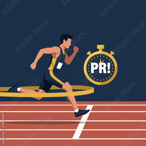 Athlete Achieving Personal Best Time, Speed And Achievement, Winning Competition Concept