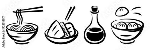 Minimalist black ink Lunar New Year vector icons – Perfect for elegant holiday cards, traditional stationery, or cultural blogs.