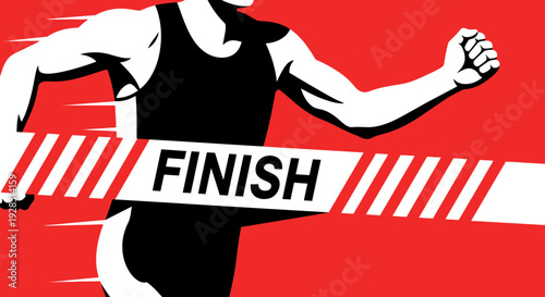 Athlete Achieving Goal Sprinting Across The Finish Line Victory Celebration Imagery