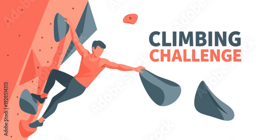 Athlete Climbing A Vertical Wall, Achieving Challenge, Reaching New Heights, Physical Activity