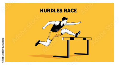 Athlete Leaping Over Hurdle in Dynamic Illustration Depicting a Sports Competition Event