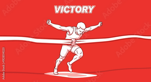 Athlete Celebrating Victory Breaking The Finish Line: Concept of Triumph And Success