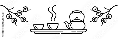 Modern line art teapot and cup icons – Ideal for cultural content.