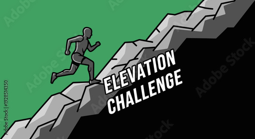 Athlete Confronting The Elevation Challenge On An Intense, Steep, Rocky Landscape