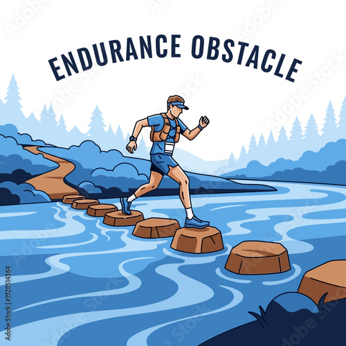 Athlete Navigating Difficult Terrain in Endurance Race Demonstrating Stamina and Perseverance