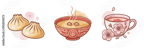 Soft textured New Year dumpling icons – Perfect for craft projects.