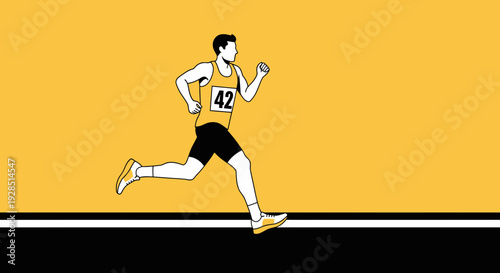 Athlete In Full Sprint Running Against A Vibrant Yellow Background Illustration