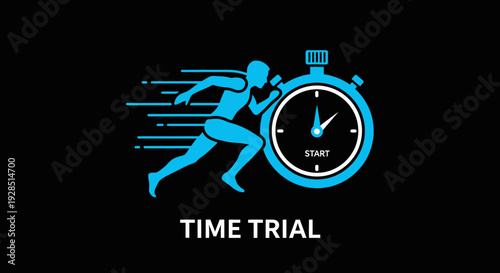 Athlete Sprinting Against Time on Black Background with Blue Stopwatch and Text