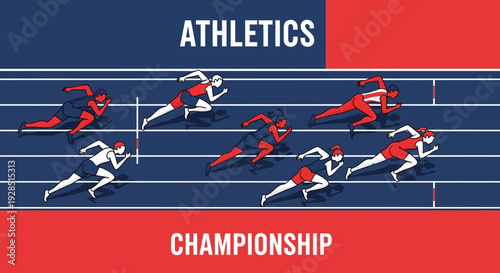 Athletic Competition Depiction Of Sprinters Running On A Track During A Championship Event