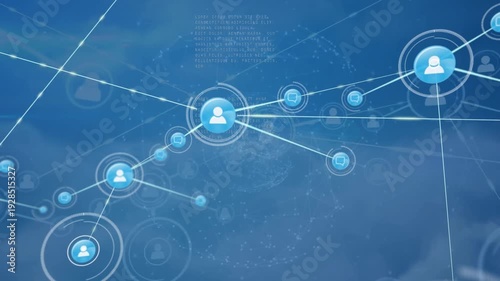 Animation of network of connections with icons over human animation