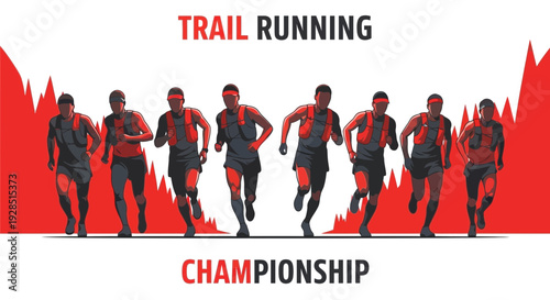 Athletic Competition Trail Runners Sprinting Towards Championship Finish Line