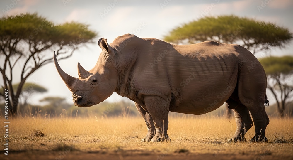 Fototapeta premium Majestic rhinoceros roaming freely in savannah landscape