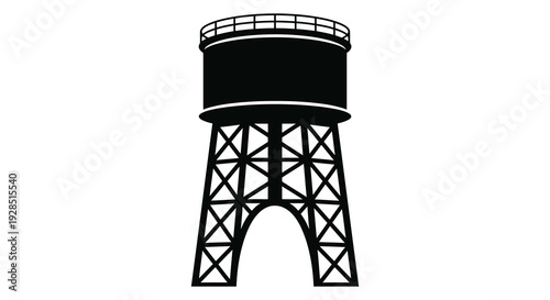 Black and white silhouette of a vintage water tower with a lattice base