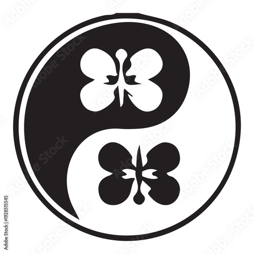 Black and White Yin Yang Symbol with Butterfly Design