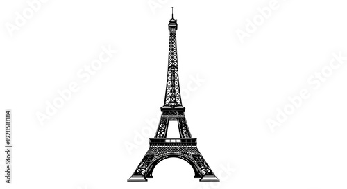 Stylized black and white illustration of the eiffel tower against a white background