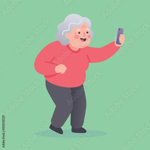 Elderly Woman Taking a Selfie with Her Smartphone.
