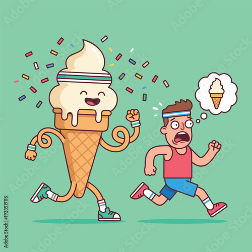 Funny Ice Cream Cone Chasing Scared Man.