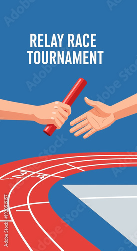 Athletic Relay Race Depicting Passing of Baton Symbolizing Teamwork And Competition