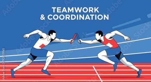 Athletic Relay Race Depicting Teamwork And Coordination With Colorful Abstract Illustrations