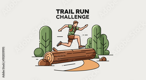 Athletic Runner Demonstrates Trail Run Challenge Concept During Intense Outdoor Competition