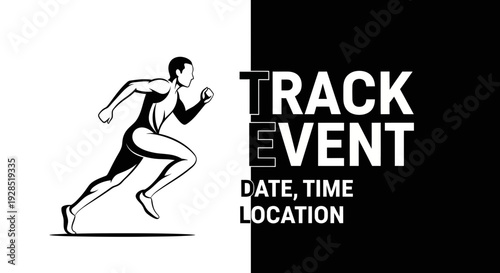 Athletic Track Event Advertisement In Bold Typography With An Agile Runner Silhouette