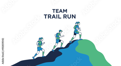 Athletic Trail Runners Ascending a Gradient Depicting Teamwork and Physical Activity