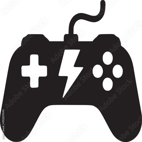 Dynamic gaming controller icon with lightning bolt symbol, representing power and excitement